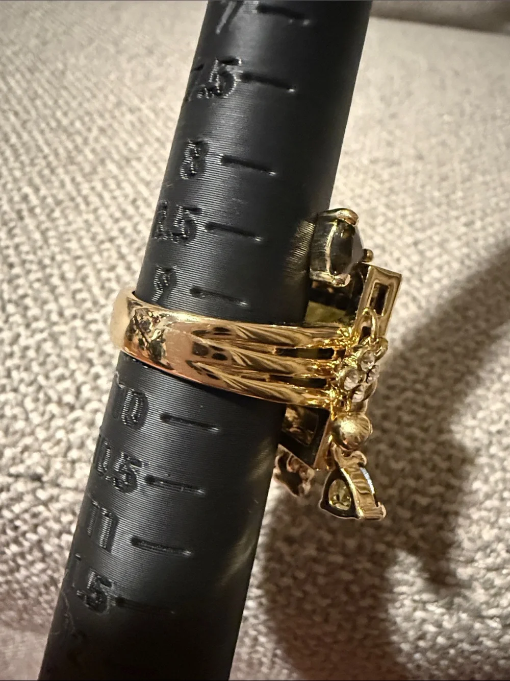 Gold-Tone Black Stone Square Charm Ring 9.5